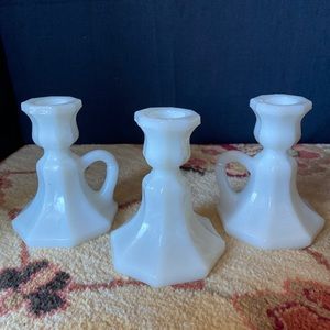 Set of 3 Milk Glass Candle Holders Vintage